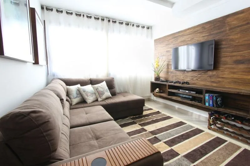 Living room with a timber feature wall